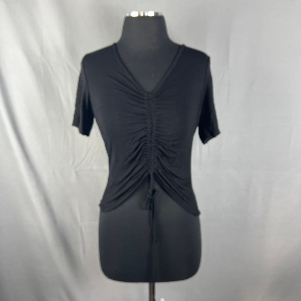 Wearever Cropped Top Womens Black Cinched Front Short Sleeve V Neck Y2k Everyday